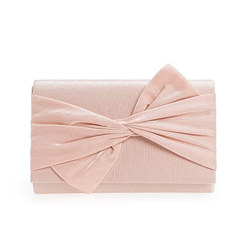 IXEBELLA Satin Evening Bag Bow Flap Clutch Purse for Women Formal Party/Prom/Wedding… (Blush Pink)
