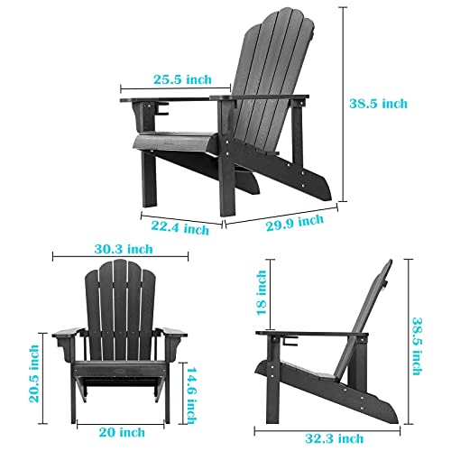 Homehua Adirondack Chair Weather Resistant, Plastic Adirondack Chair With Cup Holder, Comfortable Easy To Assemble And Maintain, Outdoor Chair For Patio, Backyard Deck, Fire Pit & Lawn Porch - Black #TOP1