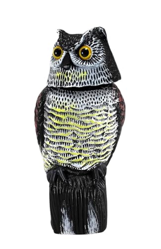 HH Home Hut Large Realistic Owl Decoy With Rotating Head Bird Pigeon Crow Scarer Scarecrow