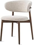 MidCentury - Silla de comedor moderna de madera maciza con cojín de lino y respaldo curvado, silla de cocina tapizada para sala de estar y comedor (acabado de nogal), 1 pieza