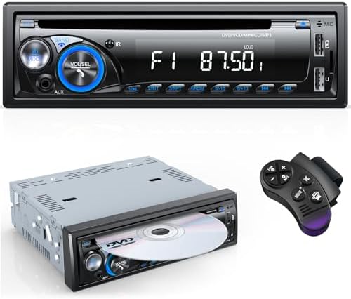RDS Car Stereo Bluetooth with CD DVD Player, Wistrue FM/AM Car Radio Bluetooth Handsfree with 2 USB/SD/AUX, Single Din Car Stereo 7 Colors MP3 Player,Fits 9-24V Vehicles