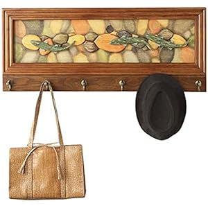 HJW Praktische opbergrek Rustieke landelijke ingang drijvende plank met haken, driedimensionaal reliëf geschilderd paneel voor fotolijst plantenpot kleding hoed sleutel opslag 1Huiyang-01020, a