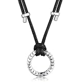 Richsteel Lederkette Herren Damen Wikinger kette für Herren Damen Edelstahl Halskette mit Mobius Rund/Unendlichkeit Runen Anhänger Lederhalsband verstellbar Wikinger Schmuck Geschenke