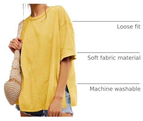 Image of Tankaneo Womens Oversized Tshirts Summer Casual Short Sleeve Crew Neck T Shirt Loose Fit Side Slit Tee Tops