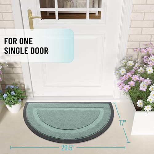 Image of OLANLY Half Circle Door Mat Indoor Outdoor Entrance Welcome, Waterproof All-Season, All-Weather Doormat, Sturdy Natural Rubber, Easy Clean Patio Porch Entryway Mat, 29.5x17, Grayish Green