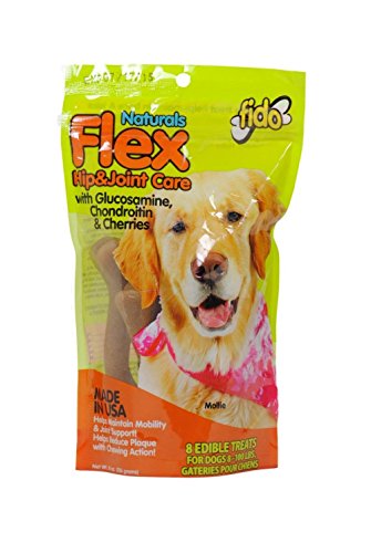 Fido - Flex Hip and Joint Care Bones for Dogs, Made with Glucosamine, Chondroitin, and Cherries - Promotes Mobility, Joint Function, and Naturally Reduces Plaque - 8 Treats Per Pack, Pack of 1