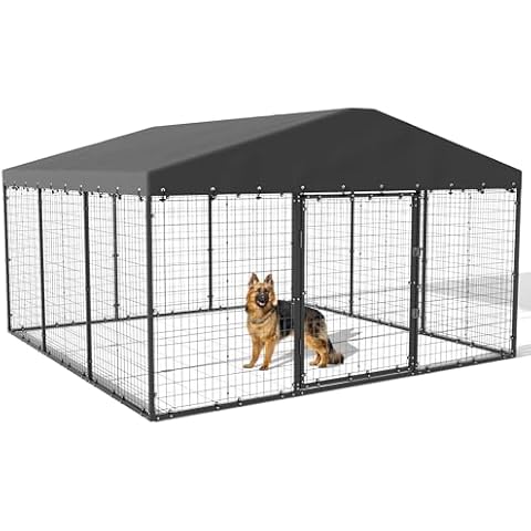 Kullavik Large Outdoor Dog Kennel,Heavy Duty Dog Cage with Roof,Galvanized Steel Dog Kennel Fence with Double Safety Locks,Large Cover