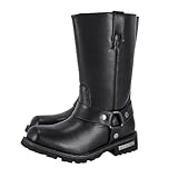 Dream Apparel Men's 12' Harness Motorcycle Riding Boots for Biker, Square Toe Knee High Boots with Full Length Side Zipper, Black PU Leather Mid Calf Footwear, Size 10.5