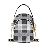 RPLIFE Bolso cruzado para mujer, diseño cuadrado a cuadros, color negro y blanco, acolchado con cadena, bolso de mano para teléfono