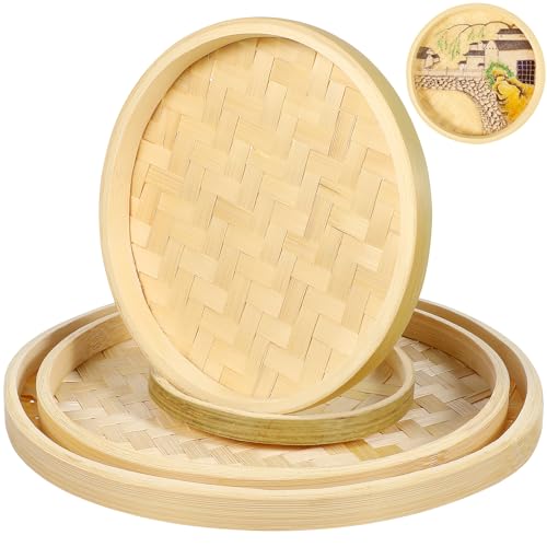 4pcs Decorative Storage Tray Boho Shelf Crackers Wood Decor Sourdough Bread Basket Wooden Round Tray Wicker Baskets Woven Tray Wall Woven Bread Hamper Xl Reed Food Bamboo