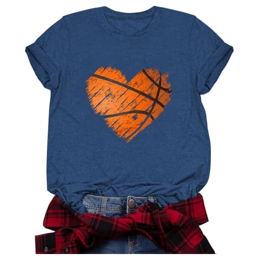 Basketball Shirts Women Basketball Mom Tshirt Heart Graphic Tee Cute Short Sleeve Tops