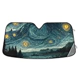 KLL Parasole per parabrezza, riflettente, per finestrino anteriore, parasole, protezione dai raggi UV, accessori interni auto, 140 x 80 cm, motivo: notte stellata di Van Gogh