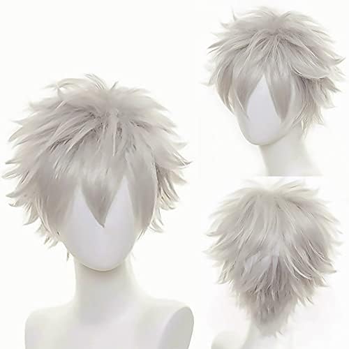 YEESHEDO Unisex Short Bob Anime Cosplay Wigs Full Natural Layer Straight Fluffy Hair Costume Party Fancy Dress Wig for Women Men Boy Girls (Linen Blonde)