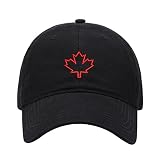 Men's Baseball Cap Canadian Maple Leaf Embroidered Washed Cotton Vintage Dad Gifts Hat (Black)