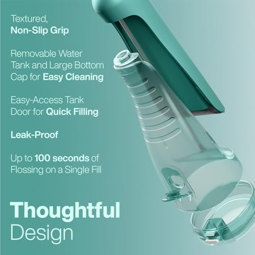 AquaSonic Aqua Flosser PRO - Rechargeable Electric Cordless Water Flosser for Teeth, Gums & Tongue - Waterproof Modern Design, 300ml Large Tank, 3 Modes, 6 Jet Tips, Deluxe Tongue Nozzle - Green by Aquasonic - Used condition - Image 5