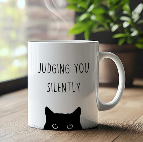Taza de Cerámica Negra con Diseño de Gato 11 oz miniatura 2