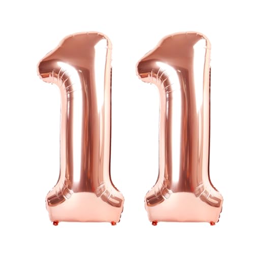 Image of Number Balloons 11 Balloon Rose Gold for 11th Birthday Decorations, 40 inch | Saturated Color, Large 40 in, With Straw & Hanging Hole, For Back-to-School Season, Wedding, Christmas, New Year, Anniversary