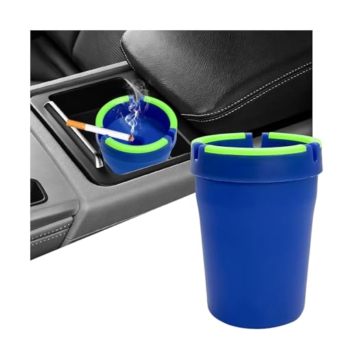 Gdnecad Smokeless Ashtray, Smell Proof Glow in The Dark Car Cigarette Ash Tray Cup Holder with Lid, Portable Smoking Butt Bucket Multifunctional Trash Can for Cars Trucks SUVs (Blue)