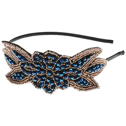 Beaupretty Beaded Flapper Headband Vintage 1920s Headpiece Performance Hair Accessory for Party Wedding Anniversary(Blue) Cover