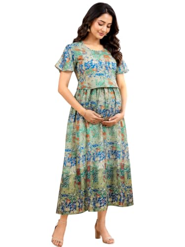 Image of RITIJYA Zipless Feeding Kurta Dress for Women | Maternity Nursing Kurti, No-Zip Easy Access | Extra Pleats Pre to Post Pregnancy | Quick-Dry Fabric | S-4XL