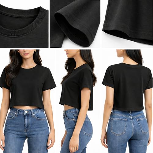 Image of Hangout Hub Women Crop Top T-Shirts | Round Neck Plain Solid Tshirts | Double Weaved | Shrink Free Tees | Casual T-Shirt for Woman Ladies Girls(Cotton|Pack of 3)