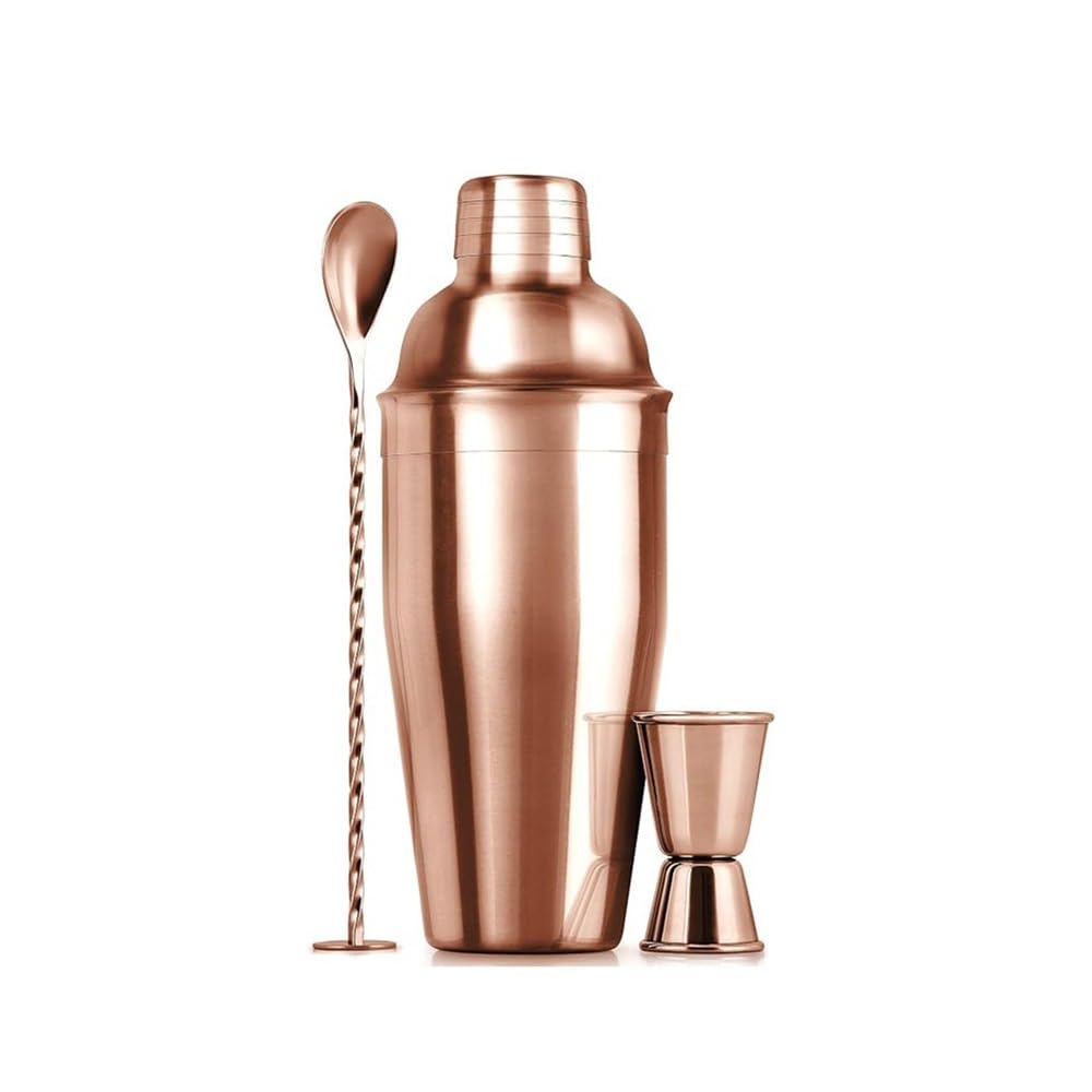 Cocktailshaker 750 ml Cocktail-Shaker-Set aus Edelstahl – 3-teiliger Barmixer mit auslaufsicherem Deckel(Rose Gold)