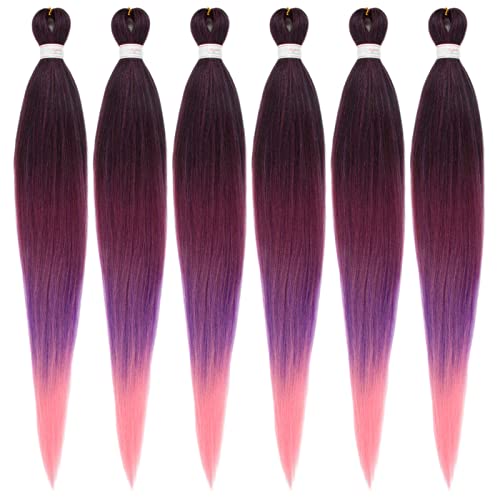 36 Inch Pre Stretched Braiding Hair - 6 Packs Ombre Braiding Hair Extensions Soft Texture Hot Water Setting Professional Synthetic Fiber (36, 1B Bug Purple Pink)