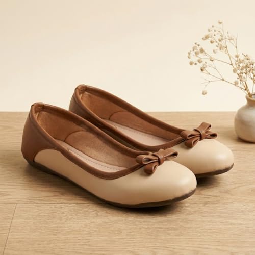 Image of Bellies for Women Flat Belly Synthetic Vegan Leather Embellished Bow Comfortable Shoes Formal & Casual Beige Green Pink