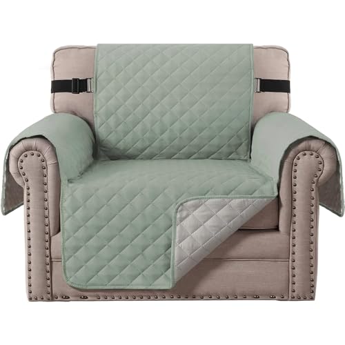 H.VERSAILTEX Reversible Chair Cover Water Resistant Chair Couch Cover for Living Room Machine Washable Furniture Cover with Elastic Strap for Dogs, Pets(Armchair, Desert Sage/Beige)