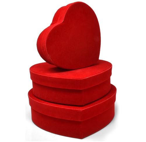 Gift Boutique - Valentine's Day Heart Shaped Gift Boxes 3 Pack Red Velvet Valentine Hearts Treat Box with Lids Valentines Nesting Cardboard Cookie Box...