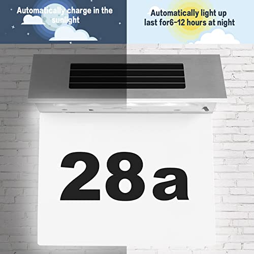 COEKI Edelstahl Hausnummer Solar Beleuchtete 4 LEDs Solarhausnummer mit Dämmerungsschalter IP65 Wasserdicht Außen mit Nummern 0-9 & Buchstaben a-h