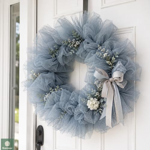 Image of Foggy Blue Tulle Fabric Roll 6 Inch x 100 Yards Tulle Ribbon