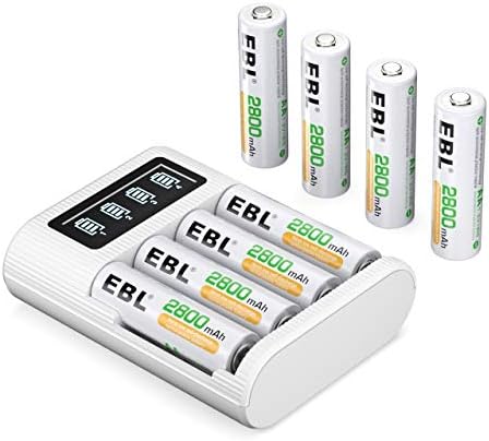 EBL 4 slot LCD AA AAA Battery Charger with Type C Input for AA AAA Rechargeable Batteries - 2800mAh AA Battery x 8 High-capacity Batteries Set