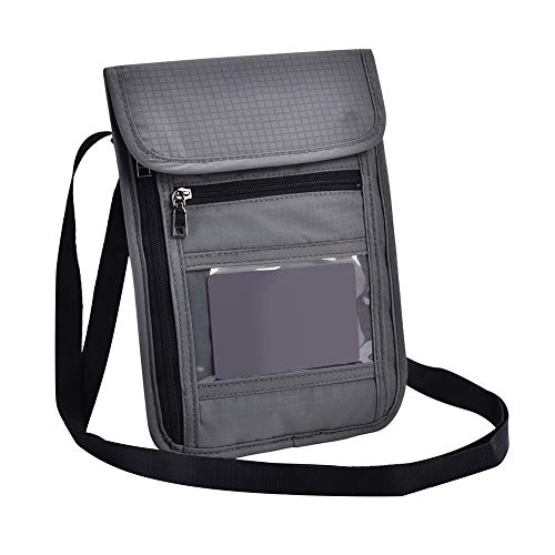 Capa para Passaporte de Viagem Multifuncional Cinza, Bolsa de Pescoço, Protetor de Identificação, Bo
