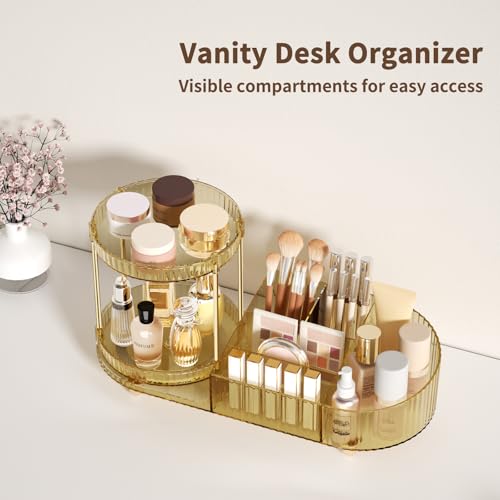 Image of Rotating Makeup Organizer for Vanity, 2 Perfume Trays with 5 Compartments Cosmetic & Skincare Storage, Space Saving Beauty Organizers, Multi-Purpose Countertop Organizers for Bathroom, Desktop, Pantry
