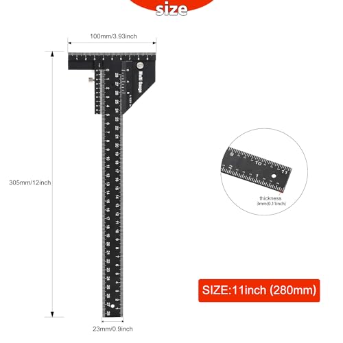 Sexyhot 28cm Holzbearbeitung T-Typ Lineal, Speedmarker Anreißlineal, Winkelmessgerät Markierungslineal Werkzeugfür Multifunktionale Strichzeichnung und -messung, Baulineale