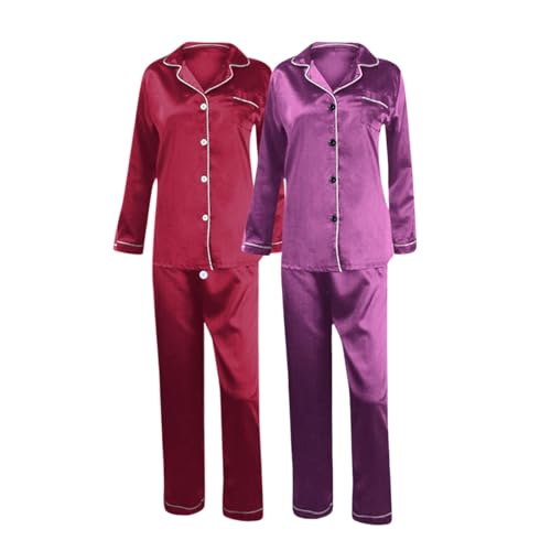 Luckywaqng Conjunto de pijama para mujer, conjunto de pijamas cortos, conjunto de botones hacia abajo, ropa de dormir, pijama de una pieza, Z3-lila., M