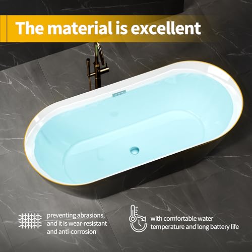 Image of 67 Inch Freestanding Bathtub, Acrylic Deep Soaking Tub, Chrome Overflow and Drain, Non-Slip Standalone Bath Tub for Bathroom, cUPC Certified, Ergonomic Modern Bath for Bathrooms
