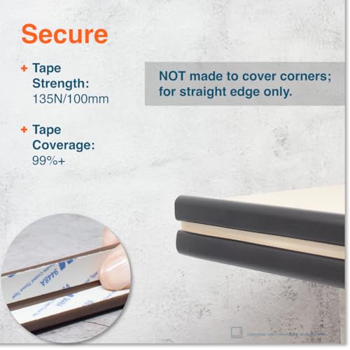 Image of Roving Cove Slimfit Edge Protector for Baby Proofing (9ft Small Edge Only), Soft Rubber Foam Furniture Edge Bumper Guard, Desk Edge Cushion, 3M Adhesive, Onyx Black