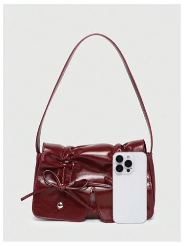 SHENHE Women's PU Leather Shoulder Bag Coquette Bow Purse Y2k Small Flap Purse Handbag3