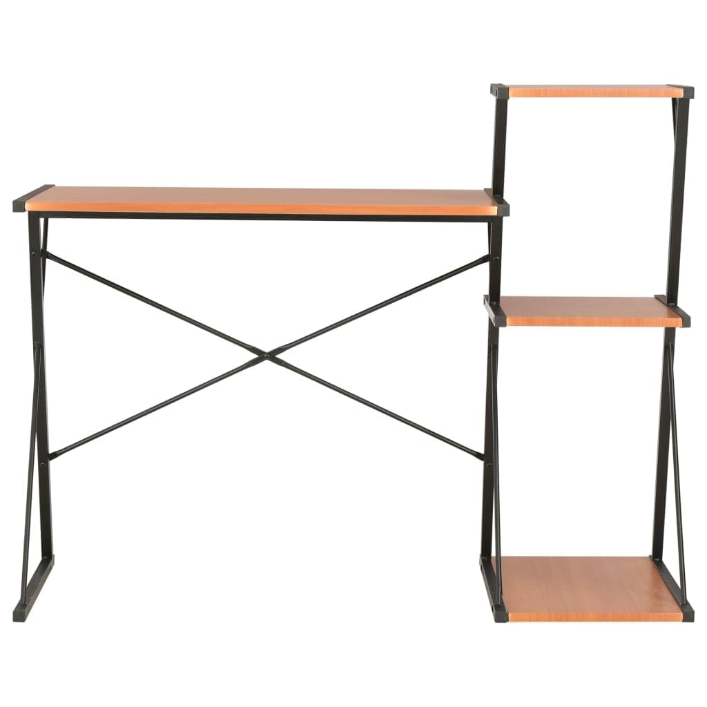 Scrivania con mensola, nero e marrone, 116 x 50 x 93 cm, moderna scrivania per computer per casa, ufficio, giochi, cameretta dei bambini, gambe a forma di X, materiale in legno, metallo