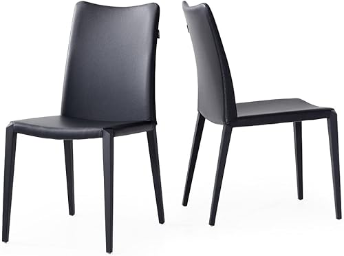 Miniatura 9 de ZURI Silla de comedor moderna Jordan en cuero sintético negro y base de acero negro mate