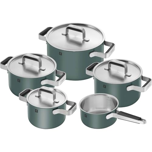 ZWILLING Pure - Batería de cocina (5 piezas, acero inoxidable 18/10, revestimiento exterior de...