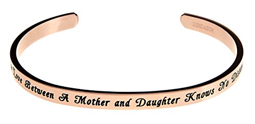 Kendasun Jewelry The Love Between A Mother and Daughter Knows No Distance Inspirational Messaged Cuff Bracelet Bangle (Rose Gold)