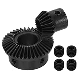 uxcell 2Pcs Tapered Bevel Gears Set, 1 Mod 1:2 (20T/40T) Harden Steel Straight Bevel Gear, 90 Degree Steering Motor Gears, (10mm/16mm Shaft Hole with Keyway)