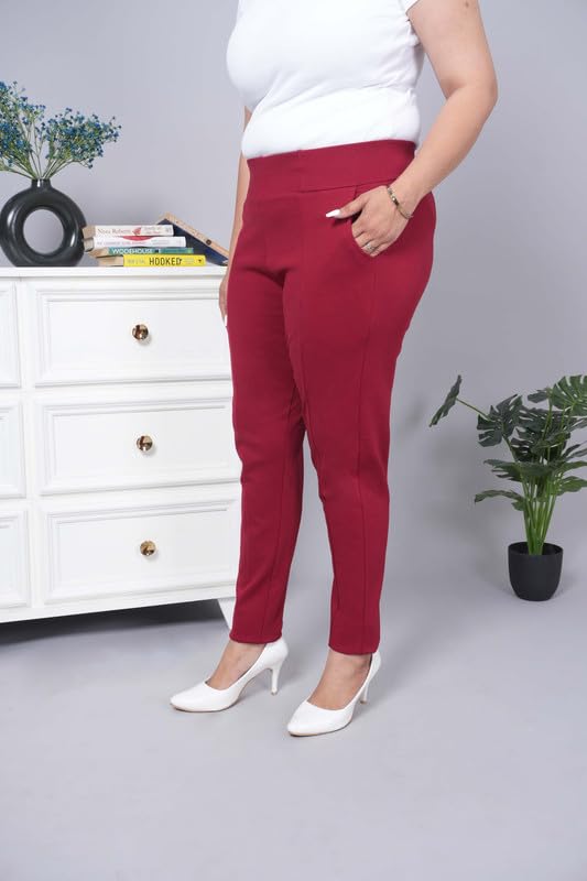 Image of Mlada Women's Solid Cotton Lycra High Waist Ankle Length Tummy Tucker Jeggings Trouser with 2 Side Pockets | Office Wear Summer Pants | Regular Fit, Stretchable, Comfortable & Stylish Everyday Bottoms