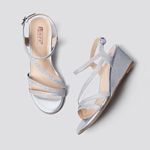 IDIFU Women's Wedge Heel Sandal Dress Low Strappy 2 Inch Open Toe Wedding Bridal Shoes for Woman Ladies Evening Formal4