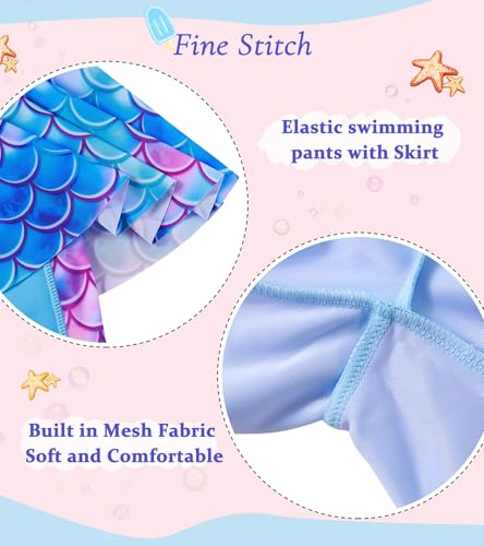 Image of Girls Long Sleeve Rashguard Half Zip Swimsuits UPF 50+ Two Piece Swim Sets with Hairband 5-12Y | Two Piece Swim Sets with Hairband