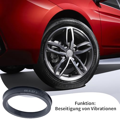 HAFRILY 4X 66.6mm Auf 57.1mm Zentrierringe Radnaben-Zentrierringe Kompatibel mit VW, Mercedes-Benz und Audi Kunststoff Schwarz
