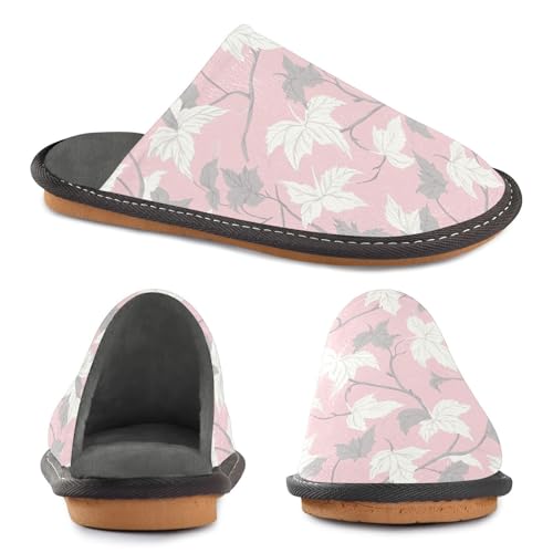 JUNZAN Pink Leaves Memory Foam Slippers for Women Men House Slippers for Bedroom Indoor3